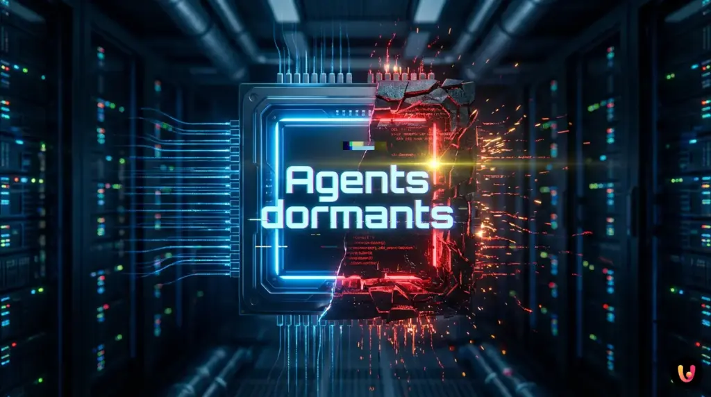 Repr&eacute;sentation artistique d'une intelligence artificielle cachant un code malveillant