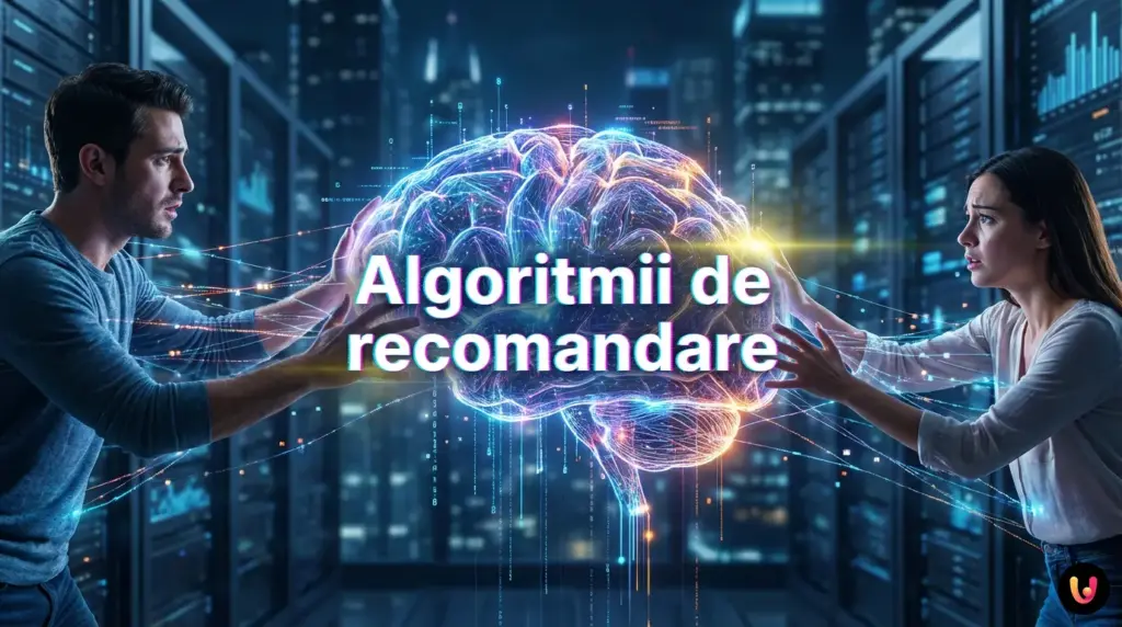 O rețea digitală cu noduri luminoase ce reprezintă conexiunile umane analizate de algoritmi AI.