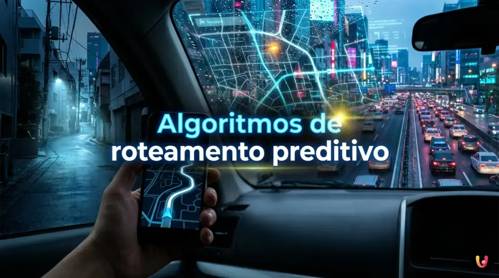 Celular no painel do carro mostrando um aplicativo de GPS com uma rota alternativa complexa.
