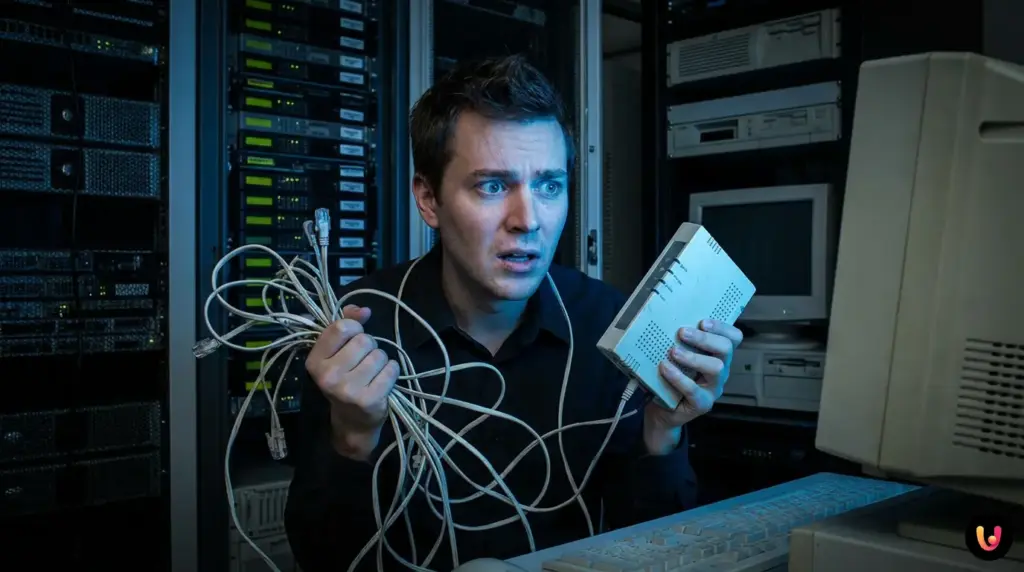 Person am Laptop sucht Hilfe beim TIM-Kundenservice f&uuml;r Alice Mail.