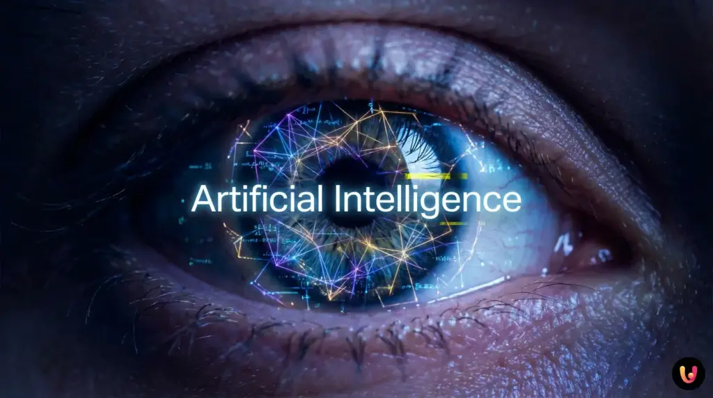 Digital graphic showing human words converting into mathematical numbers for AI processing.