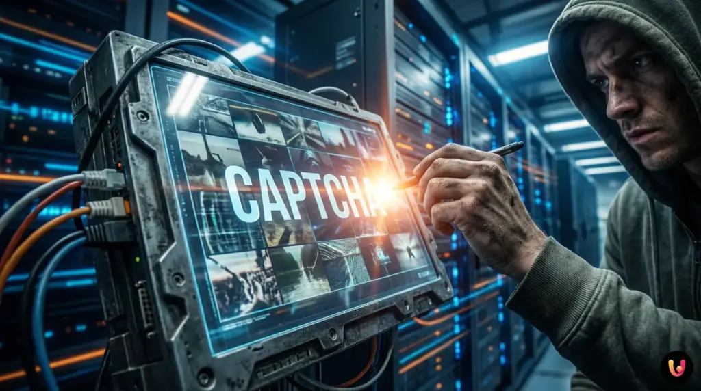 Curseur de souris cochant la case Je ne suis pas un robot sur un &eacute;cran