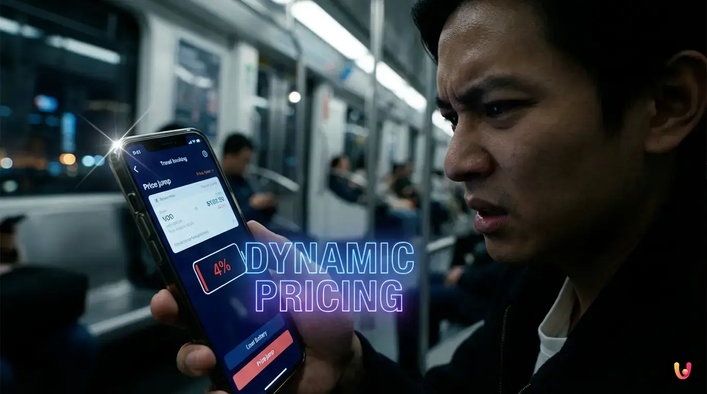 Dynamic Pricing: Wie der Akkustand Preise treibt Smartphone mit rotem Batterie-Symbol und steigendem Preisdiagramm auf dem Display.