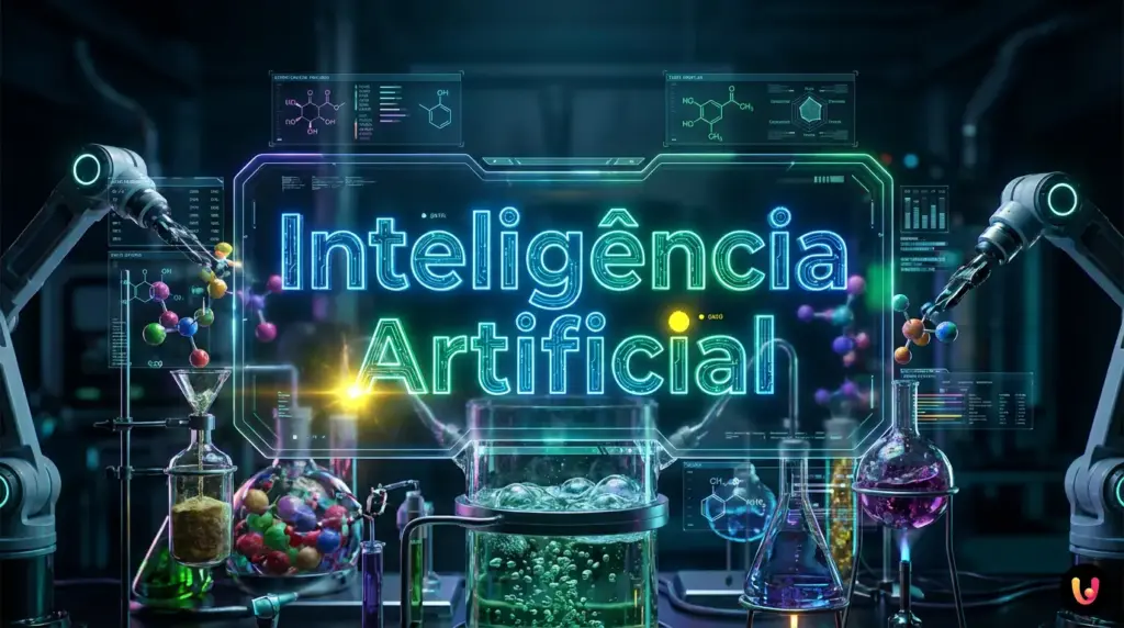 Representa&ccedil;&atilde;o digital de intelig&ecirc;ncia artificial analisando mol&eacute;culas de alimentos frescos.