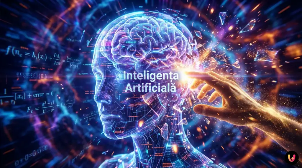 Creier digital luminos cu linii de cod și o mică piesă lipsă, simboliz&acirc;nd imperfecțiunea AI-ului.