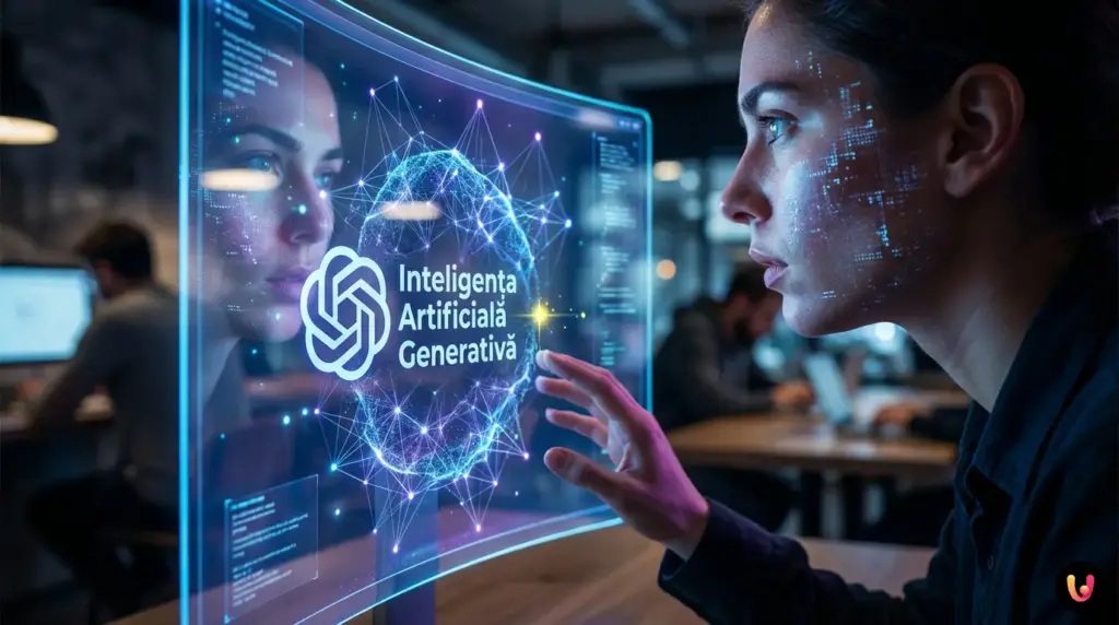 Siluetă umană interacțion&acirc;nd cu o rețea neuronală digitală luminoasă ce simbolizează empatia IA