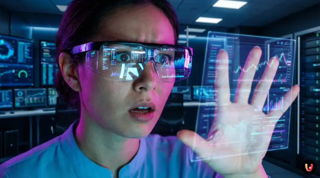 AI Analytics: Best Budget Management Apps in 2026 Futuristic interface of a budget management app using AI analytics on a smartphone.