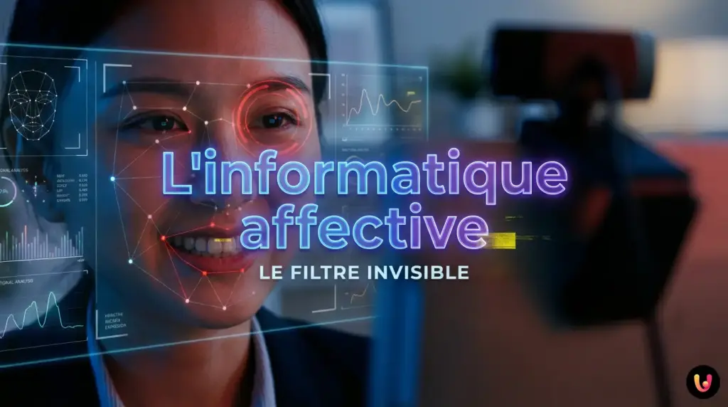 Visage d'un candidat scann&eacute; par une intelligence artificielle lors d'un entretien vid&eacute;o.