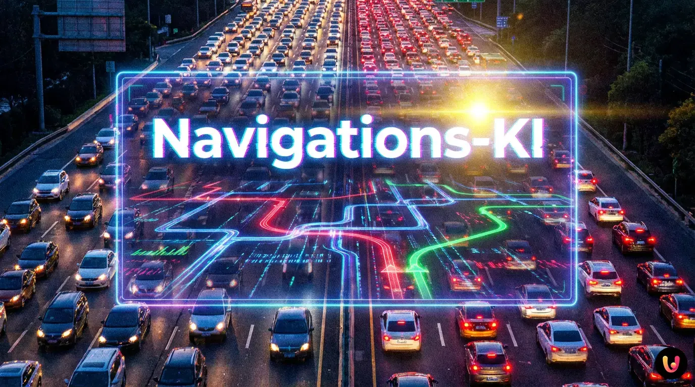 Smartphone zeigt Navigations-App mit roter Route, die einen Verkehrsstau signalisiert.