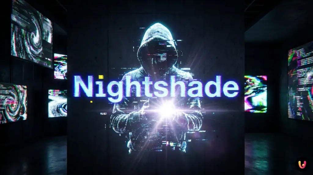 Illustration conceptuelle de pixels modifi&eacute;s par Nightshade perturbant la vision d'une IA