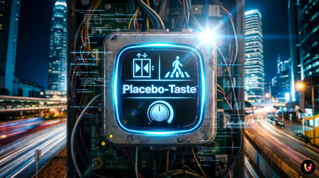 Nahaufnahme eines Fingers, der einen leuchtenden Knopf an einer Fu&szlig;g&auml;ngerampel dr&uuml;ckt.