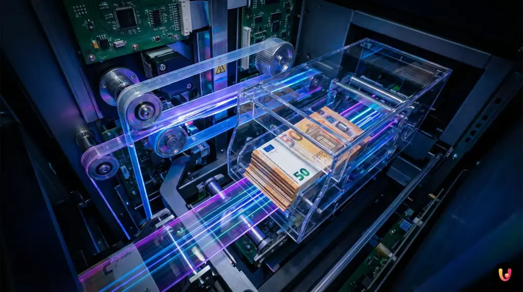 Dettaglio dei componenti hardware e software di un moderno ATM Postamat multiservizio.