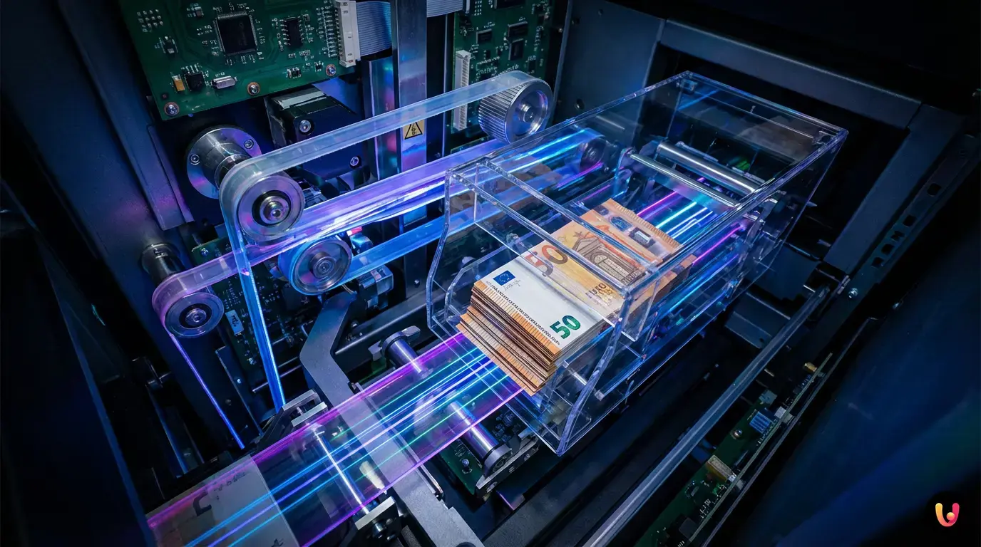 Dettaglio dei componenti hardware e software di un moderno ATM Postamat multiservizio.