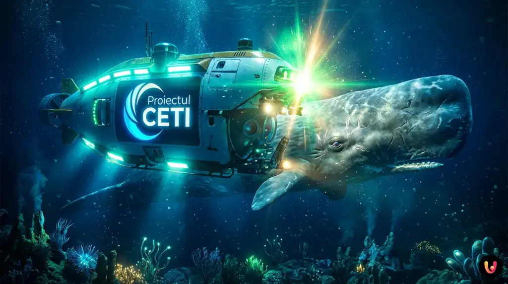 Cașalot &icirc;n ad&acirc;ncurile oceanului emiț&acirc;nd unde sonore reprezentate sub formă de cod digital.