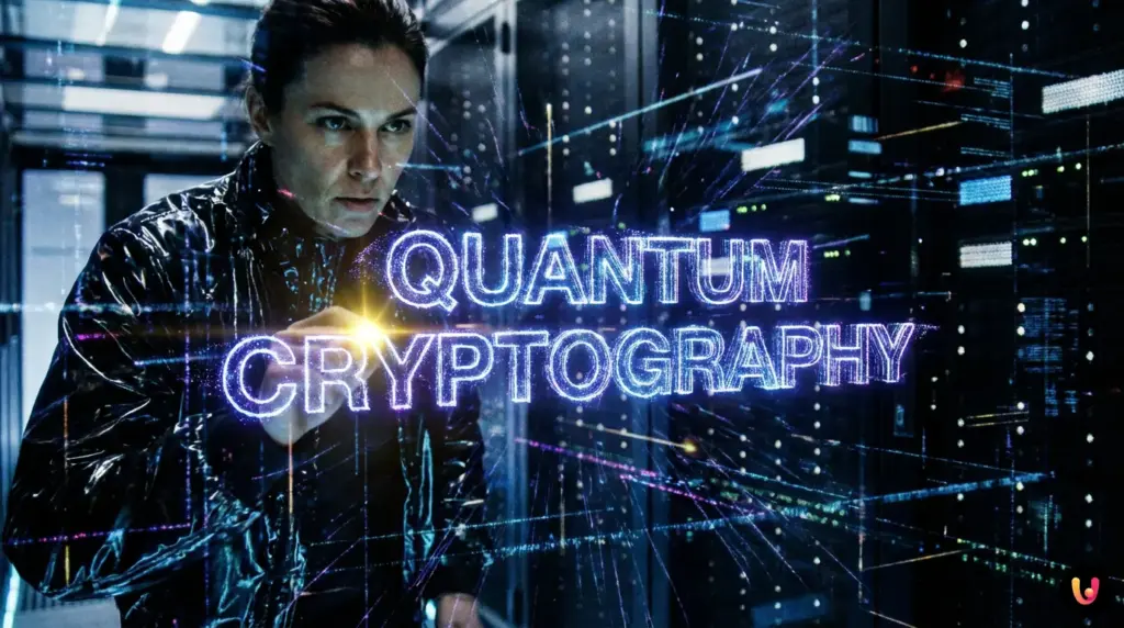 A glowing digital padlock made of binary code representing data encryption and cybersecurity.