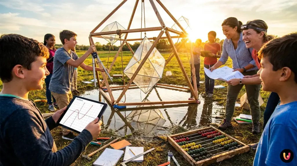 Profesor de matematică &icirc;n clasă cu elevi de gimnaziu &icirc;n timpul unei lecții.