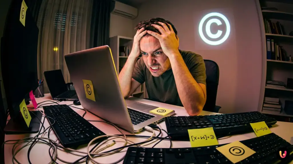 D&eacute;tail d'un clavier compact sans pav&eacute; num&eacute;rique avec le symbole copyright.