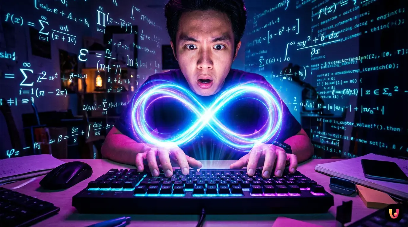 Dettaglio di una tastiera per computer con il simbolo dell'infinito in primo piano.