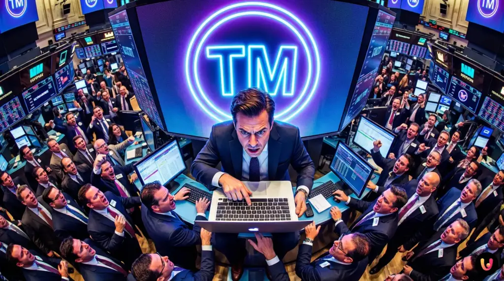 Dettaglio di una tastiera di computer e schermo che mostra il simbolo speciale del trademark.