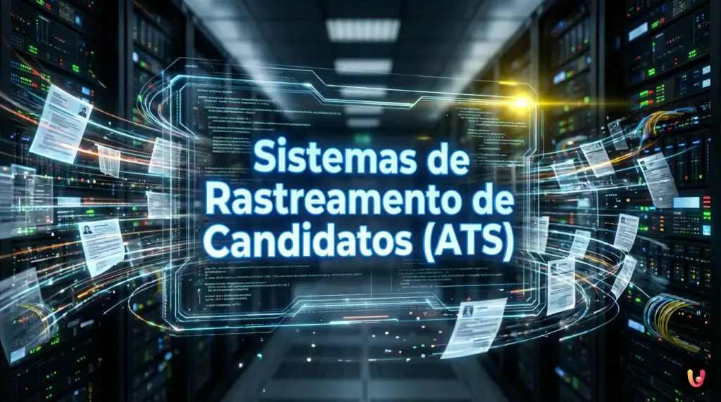 Interface digital de um sistema ATS escaneando e analisando os dados de um curr&iacute;culo profissional.