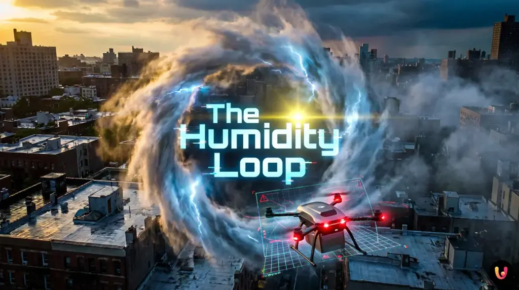 Grelha digital a lutar para analisar uma forma&ccedil;&atilde;o de nuvens localizada sobre solo h&uacute;mido.