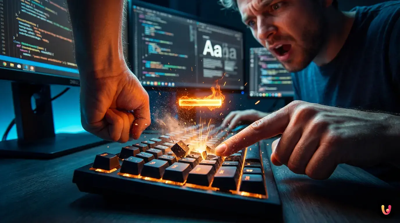 Tastiera di un computer con il simbolo tipografico del trattino lungo su schermo Windows.