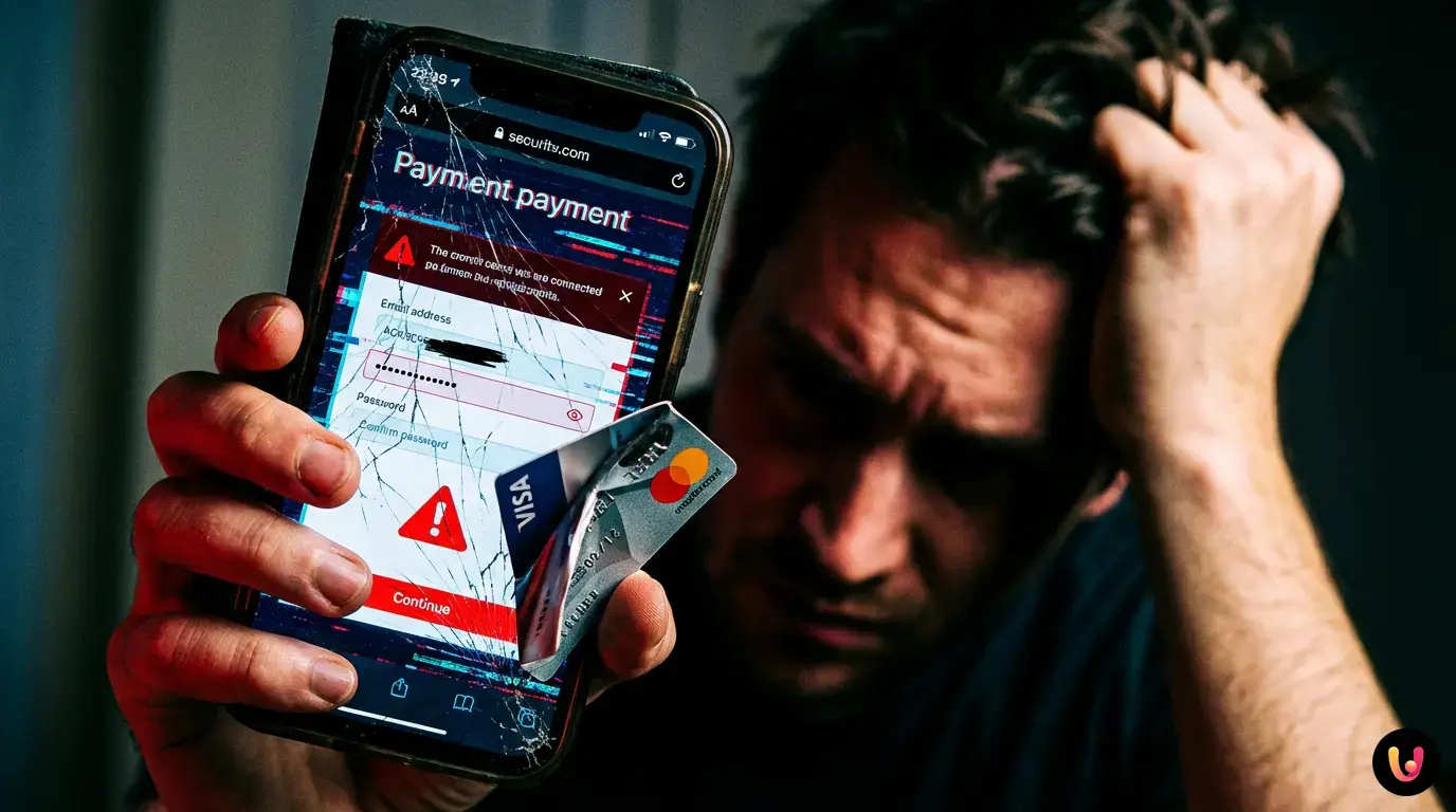 Persona che usa l'app Venmo su smartphone per segnalare una transazione non autorizzata.