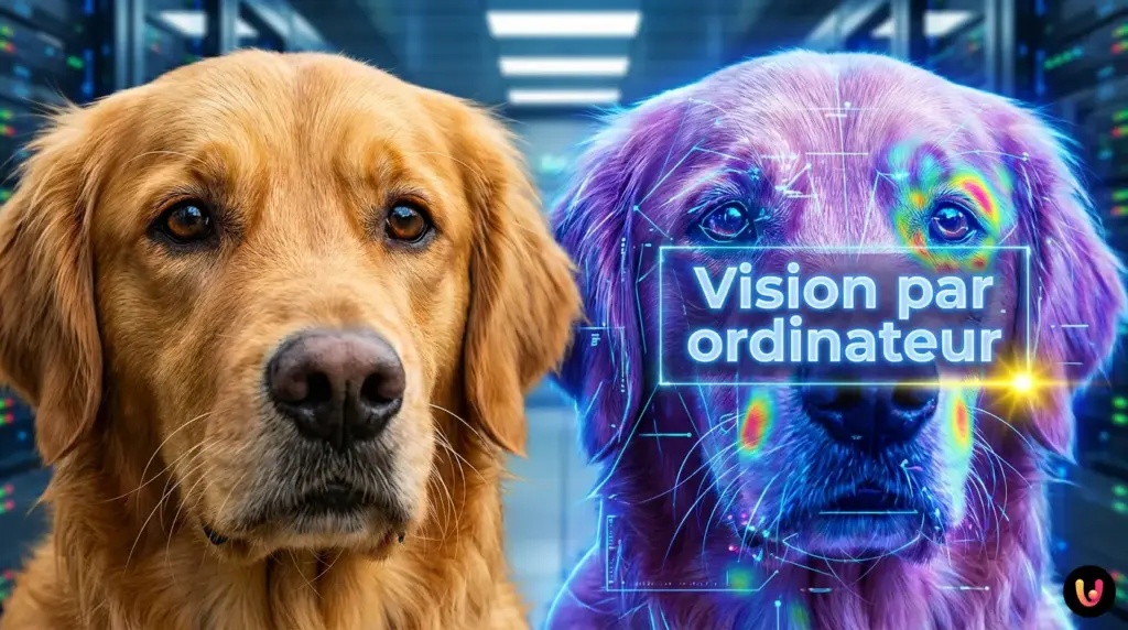 Visage d'un animal analys&eacute; par des points de reconnaissance faciale g&eacute;n&eacute;r&eacute;s par l'IA.