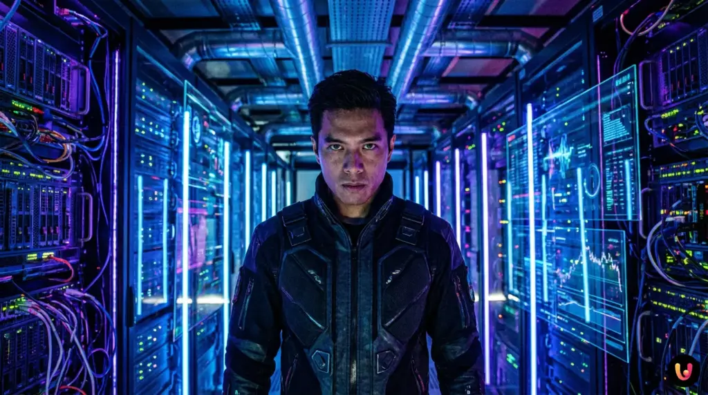 Schema visivo dell'infrastruttura di calcolo distribuita per l'addestramento AI di Vitruvian-1.