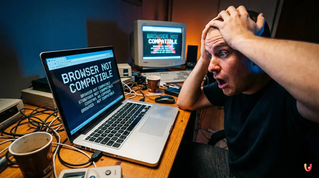 WhatsApp Web: ¿Navegador no compatible? Guía rápida para solucionarlo Pantalla de portátil mostrando el error de navegador no compatible en WhatsApp Web.