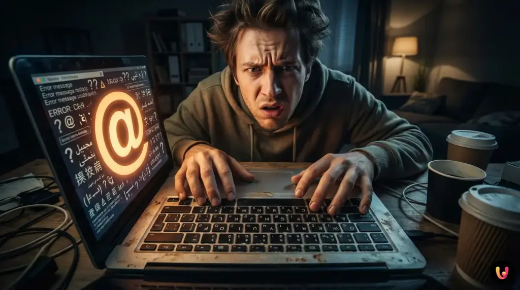 At Sign on Foreign Keyboard: Windows Guide Detail of an international keyboard with the at sign symbol in the foreground.