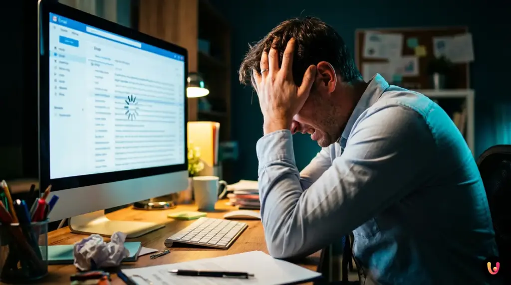 Ecran de &icirc;ncărcare Yahoo Mail pe un laptop.