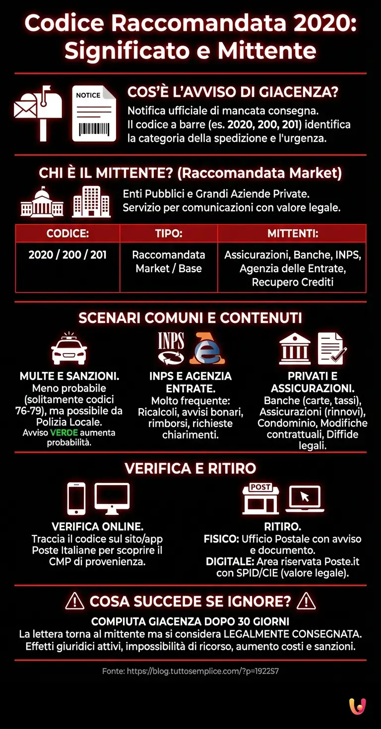 Codice Raccomandata 2020: Significato e Mittente - Infografica riassuntiva