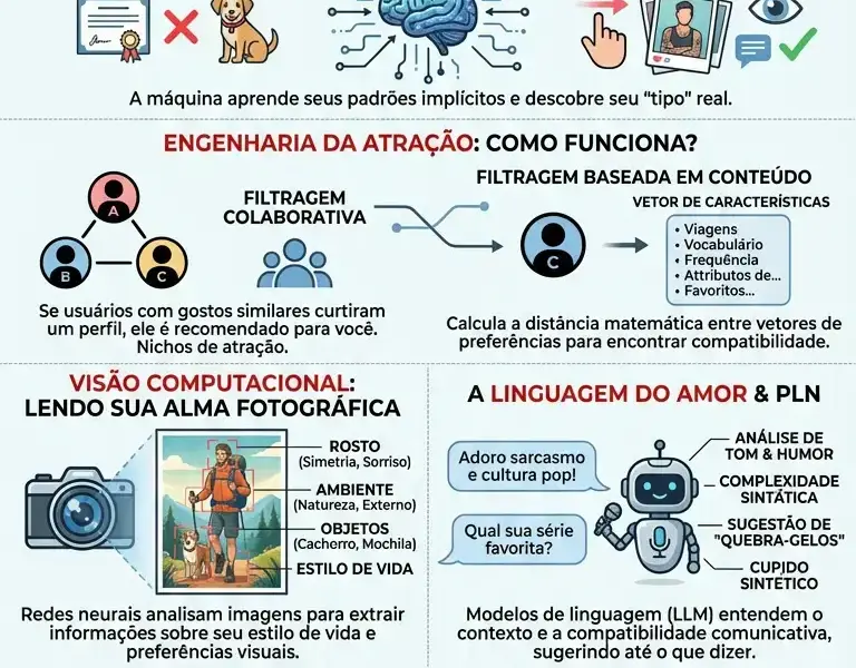 Infografica: A ilus&atilde;o da escolha: como a IA controla sua vida amorosa.