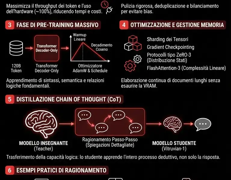 Infografica: Addestramento Vitruvian-1: Pipeline e Distillazione CoT