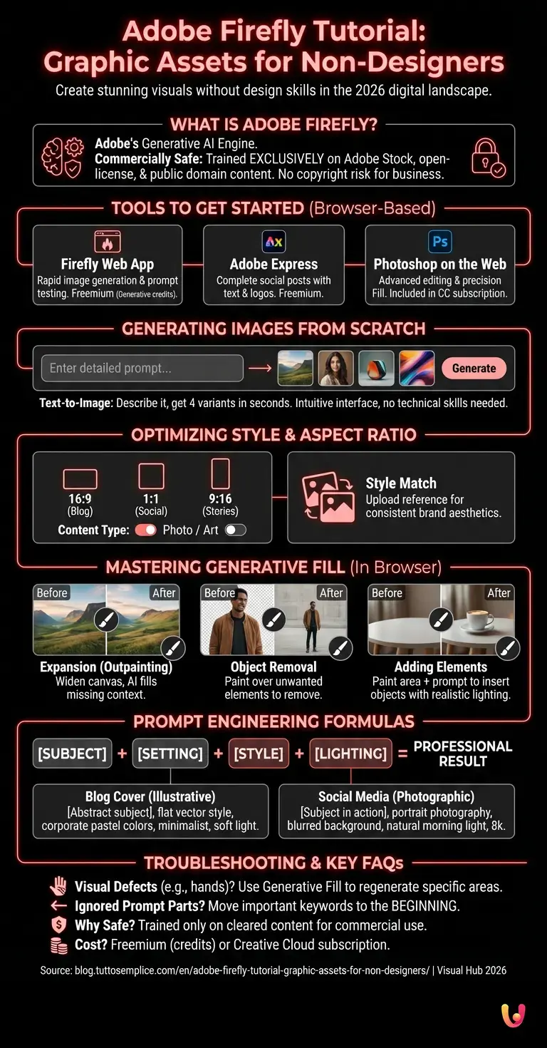 Adobe Firefly Tutorial: Graphic Assets for Non-Designers - Summary Infographic