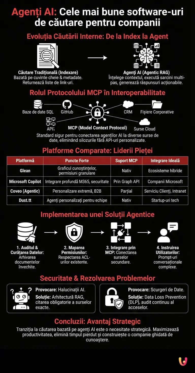 Agenți AI: Cele mai bune software-uri de căutare pentru companii - Infografic rezumativ