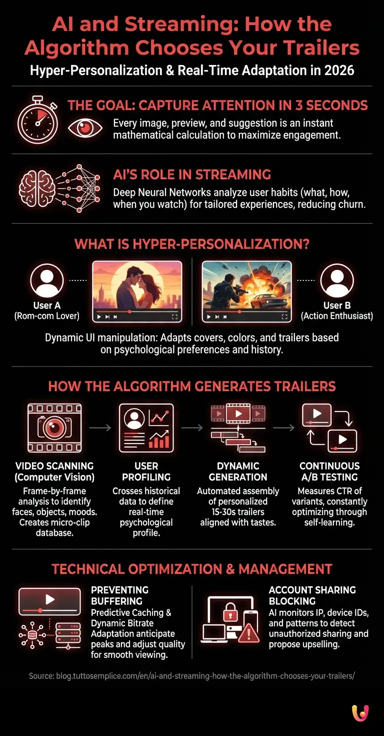 AI and Streaming: How the Algorithm Chooses Your Trailers - Summary Infographic