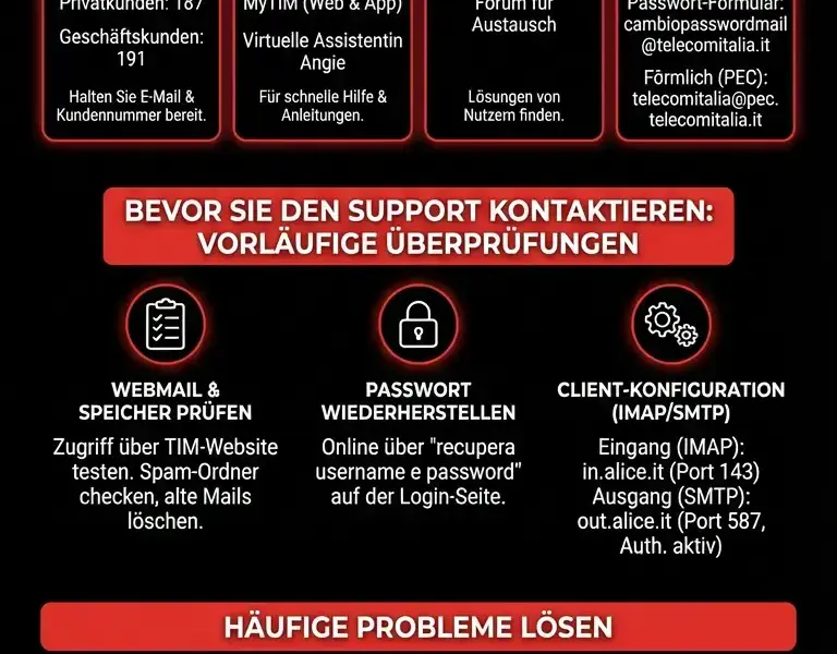 Infografica: Alice Mail funktioniert nicht? Kontaktieren Sie den TIM-Kundenservice