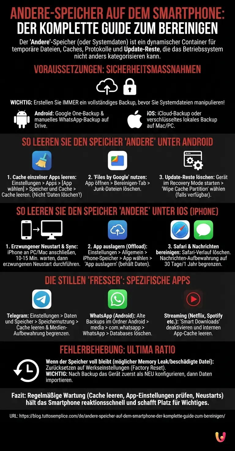 Andere-Speicher auf dem Smartphone: Der komplette Guide zum Bereinigen - Zusammenfassende Infografik