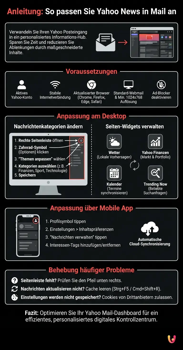 Anleitung: So passen Sie Yahoo News in Mail an - Zusammenfassende Infografik