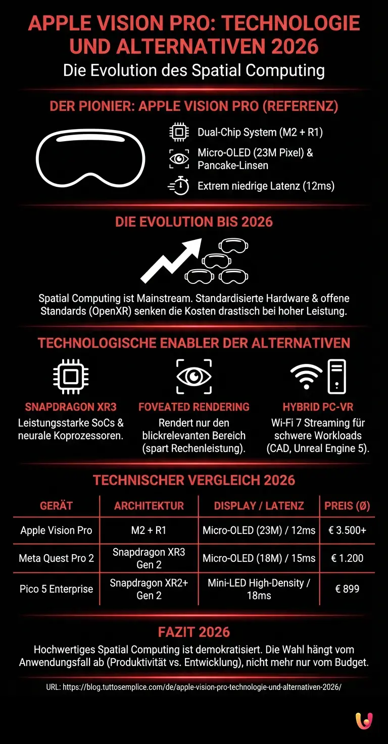 Apple Vision Pro: Technologie und Alternativen 2026 - Zusammenfassende Infografik