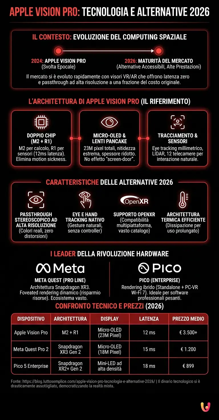Apple Vision Pro: Tecnologia e Alternative 2026 - Infografica riassuntiva