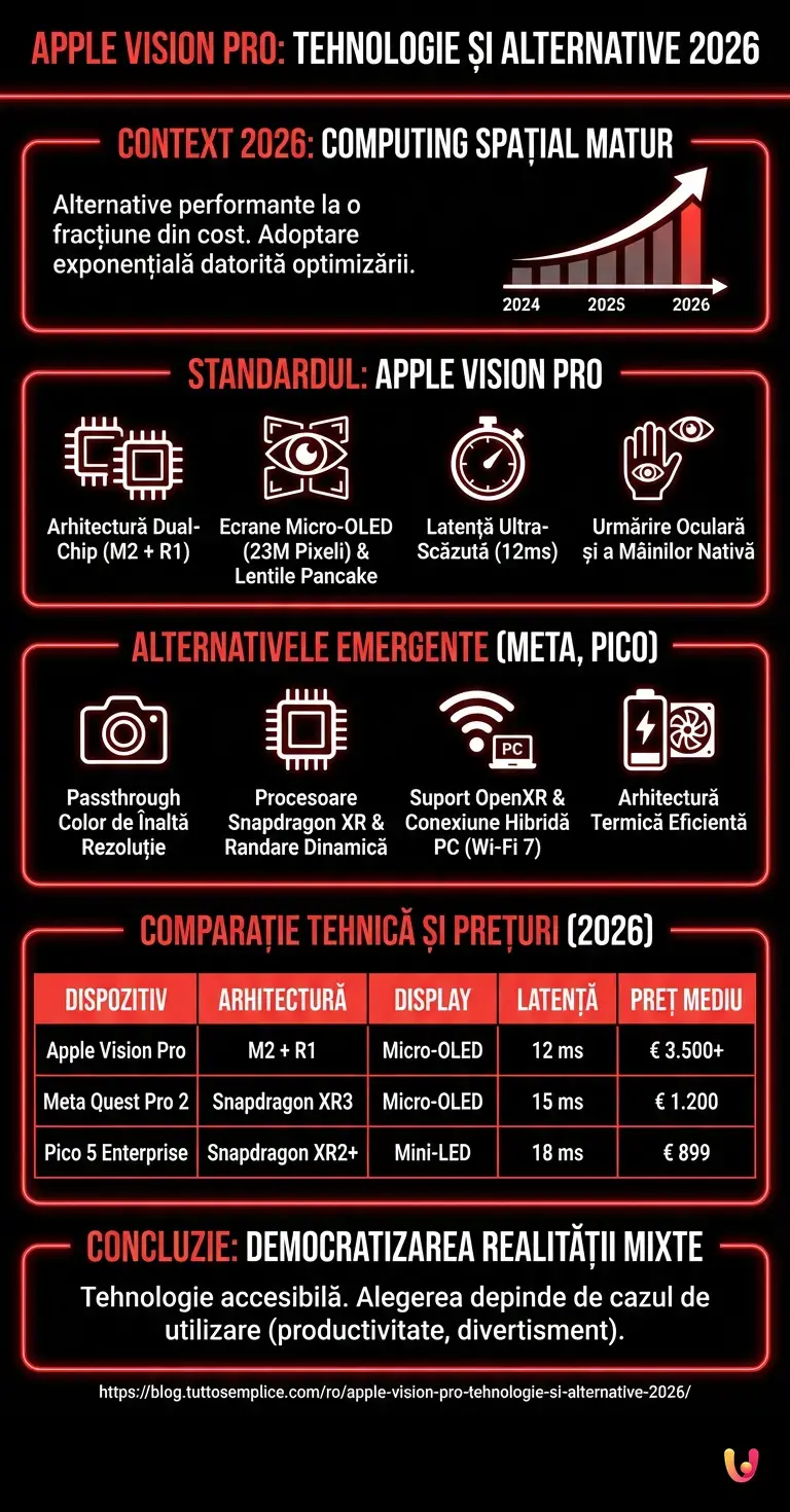 Apple Vision Pro: Tehnologie și Alternative 2026 - Infografic rezumativ