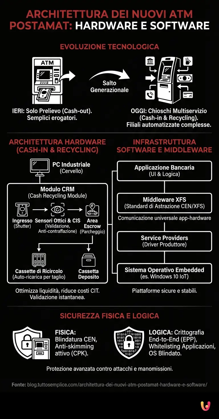 Architettura dei Nuovi ATM Postamat: Hardware e Software - Infografica riassuntiva