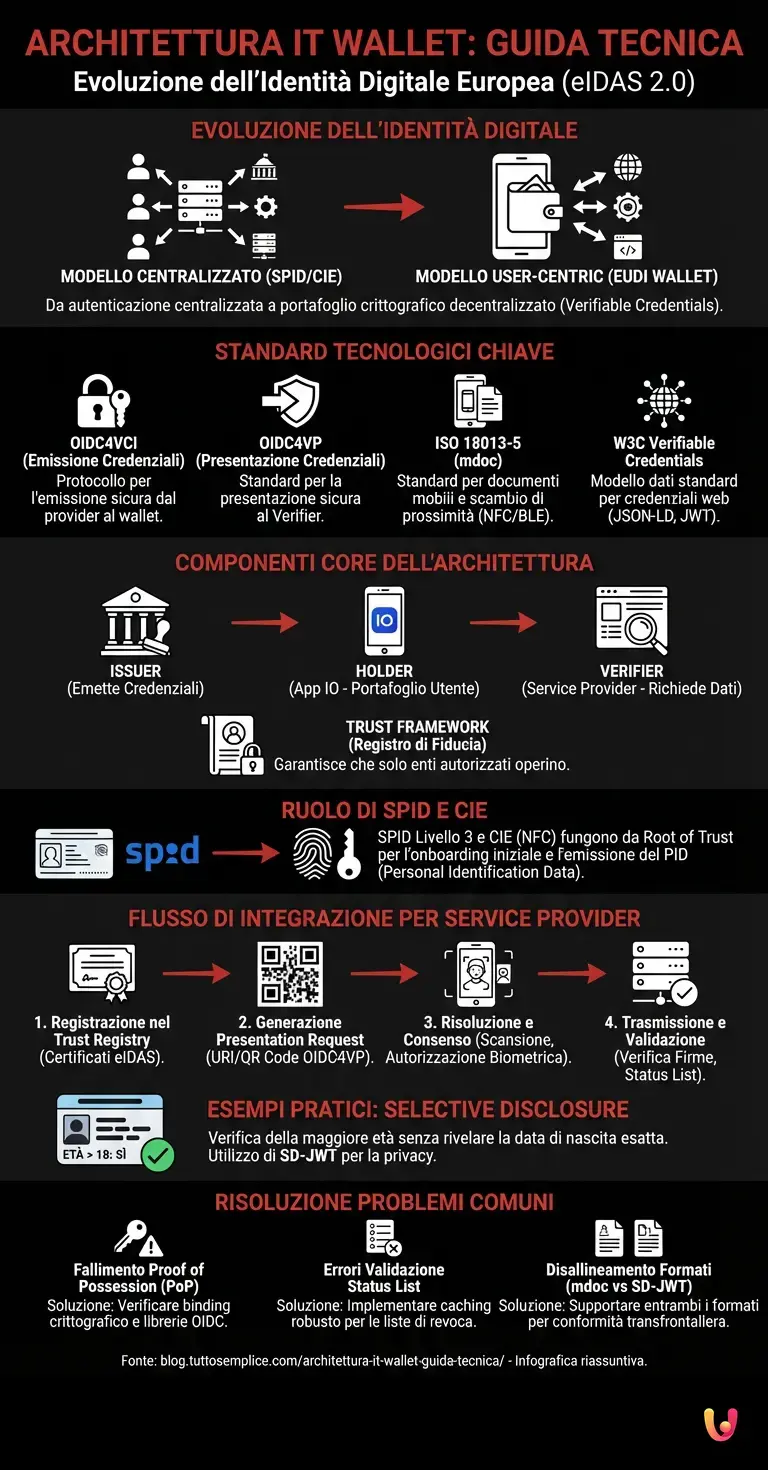 Architettura IT Wallet: Guida Tecnica - Infografica riassuntiva