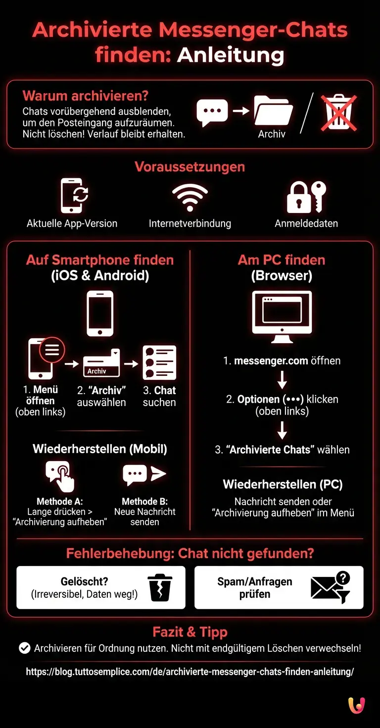 Archivierte Messenger-Chats finden: Anleitung - Zusammenfassende Infografik
