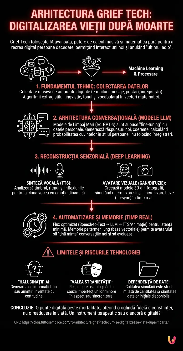 Arhitectura Grief Tech: Cum se digitalizează viața după moarte - Infografic rezumativ