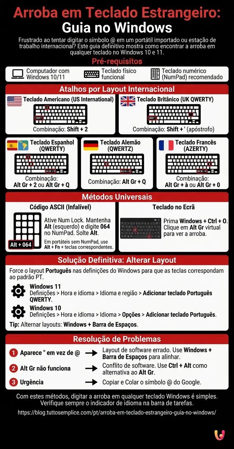 Arroba em Teclado Estrangeiro: Guia no Windows - Infogr&aacute;fico resumido