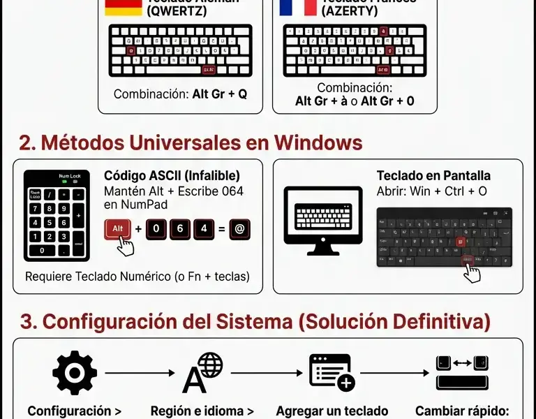 Infografica: Arroba en Teclado Extranjero: Gu&iacute;a en Windows